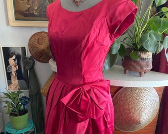 Gorgeous Vintage early 1960's Lorrie Deb Designer Petal Dress in Luscious Rose Satin - Size S