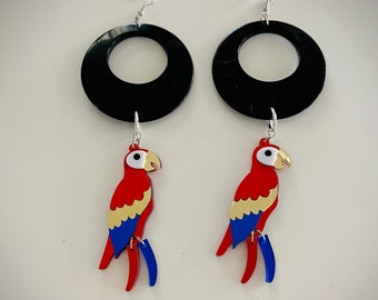 Enchanted Tiki Room Hand Made Assemblage Earrings of Lucite and Acrylic