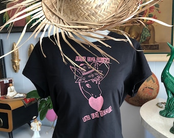 Let's Day Drink and Eat Tacos -- Custom DIY Screened T-shirt in Black and Distressed Pink