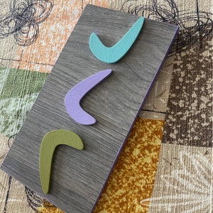 Palm Springs Style Mid-Century Mini Art -- Atomic Boomerangs on reclaimed wood and vinyl