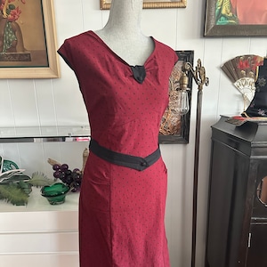 Vintage Burgundy and Black Polka Dot Wiggle Dress - Pinup - Size XL