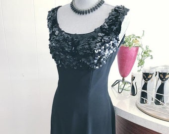 Vintage late 50's to early 60's black party dress with palette sequin top - Glamorous