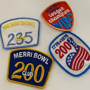 Lot of 4 Vintage 1970&#39;s embroidered bowling patches -- RETRO -- FREE Shipping