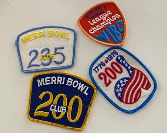 Lot of 4 Vintage 1970's embroidered bowling patches -- RETRO -- FREE Shipping