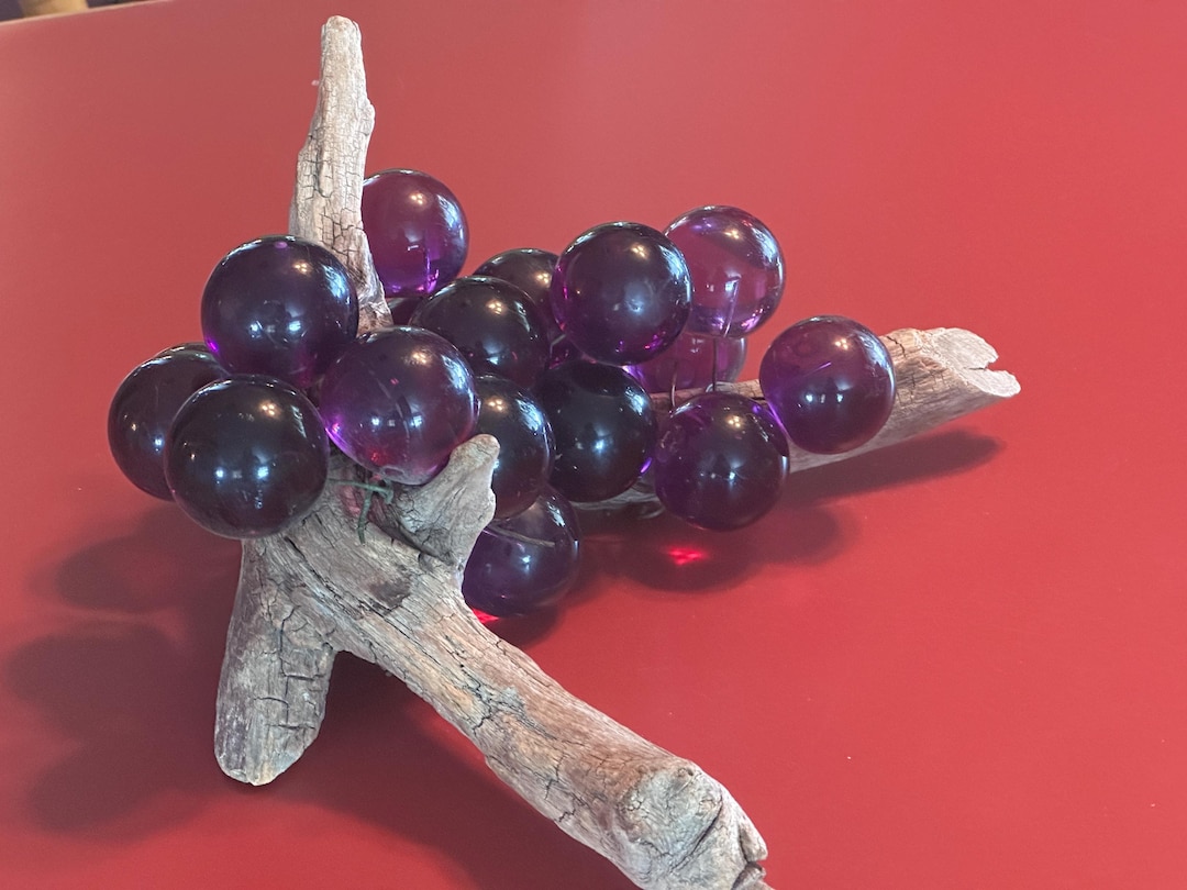 Rustic Mod Grape Vintage 1960s Mid Century Modern Lucite Grapes on Driftwood — Bold ...