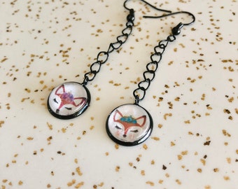 Handmade Foxy Earrings -- Little foxes under glass -- Free Shipping