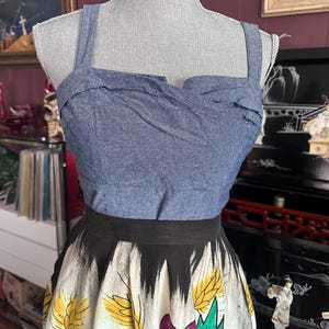 Vintage Rockabilly Style Summer Crop Top in Denim Blue - Size L