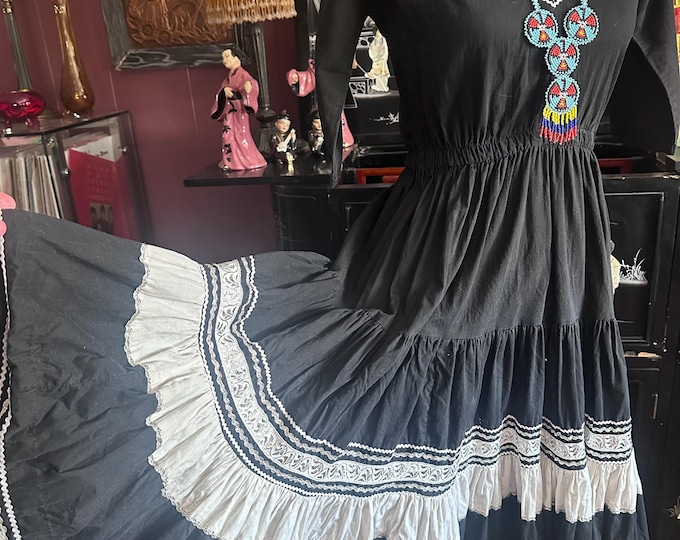 Rockabilly Ric Rac 1950s Arizona Black Patio Dress | Western Rockabilly Goth | Navajo ...