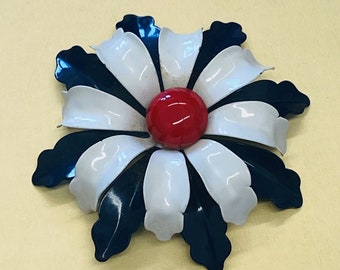 Red White and Blue - Vintage 50's - 60's Enamel Flower Brooch