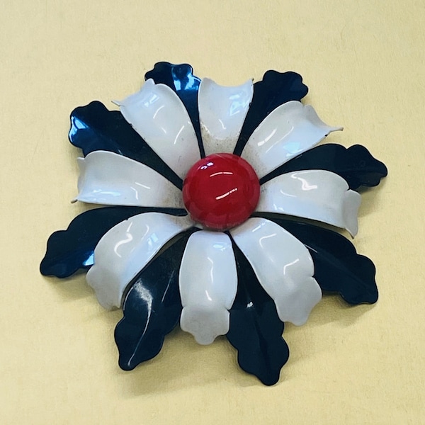 Red White and Blue - Vintage 50's - 60's Enamel Flower Brooch