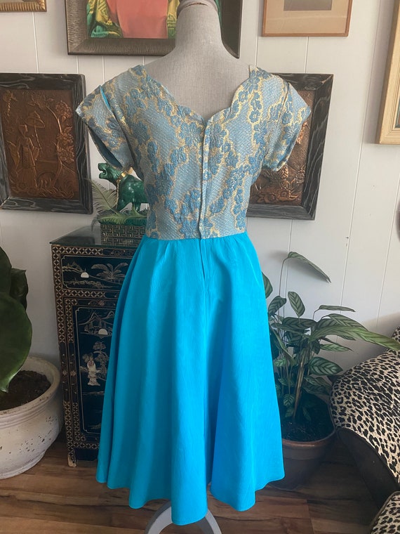Vintage 60's Cocktail Party Dress  in Turquoise -… - image 5
