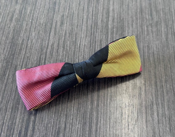 1940's 1950's Bow Tie - Cranberry, Mustard and Bl… - image 1