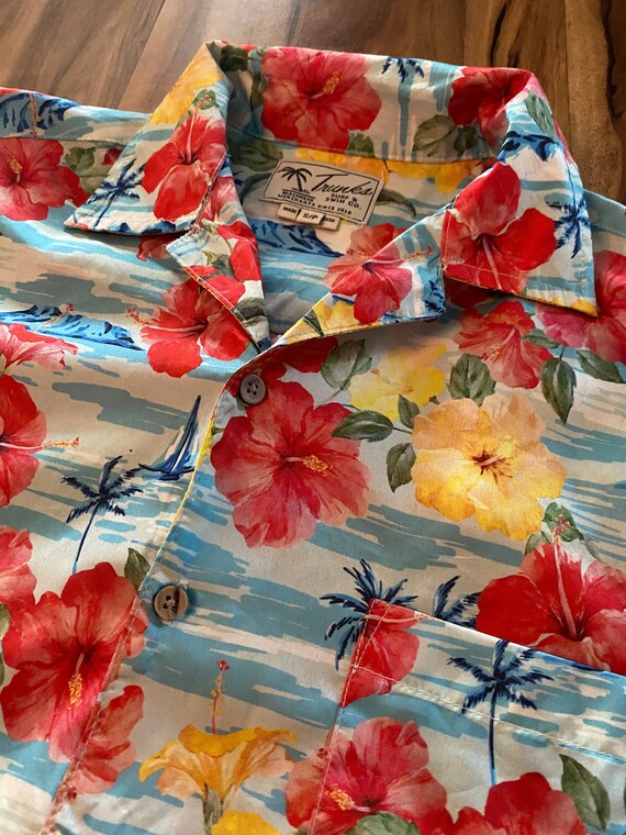 Men's Retro Hawaiian Shirt with Hibiscus and Sail… - image 2