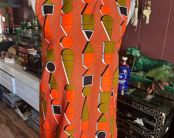 Handgjord vintage-tunika med geometrisk tryck | Topp med orange tryck och 60- och 70-talsinspirering