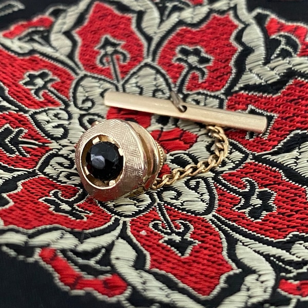 Men's Vintage Swank Gold Toned Tie Pin with Faceted Onyx Stone