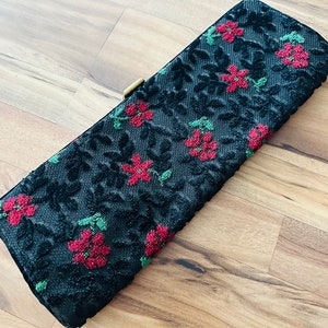 Gorgeous Vintage Long Carpet Bag Clutch Purse in Black and Red
