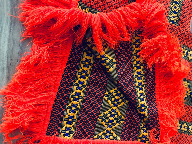 FREE Shipping Size M Vintage 70/'s Boho Acrylic Poncho Orange