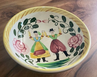 Fun Handpainted 40's - 50's 6" ceramic bowl - Folk Art