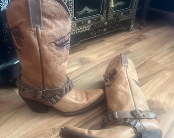 Colt Ford Women’s Cowboy Boots Size 8 | Made in Mexico Snip Toe Leather Western Boots | Cartridge Loop Harness | Mocha Brown