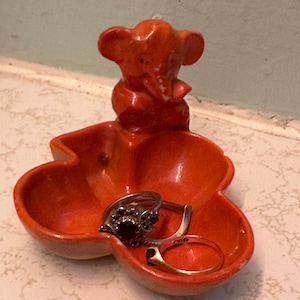 Vintage 1940’s Made in Japan Orange Elephant Clubs | Ring Dish | Trinket Tray | Retro Decor