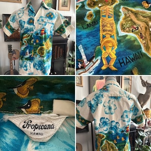 Vintage late 50&#39;s early 60&#39;s Men&#39;s Tropicana Label Hawaiian Shirt - Size S
