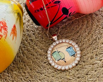 Asian Lantern Pendant Necklace on rose gold chain --  Retro