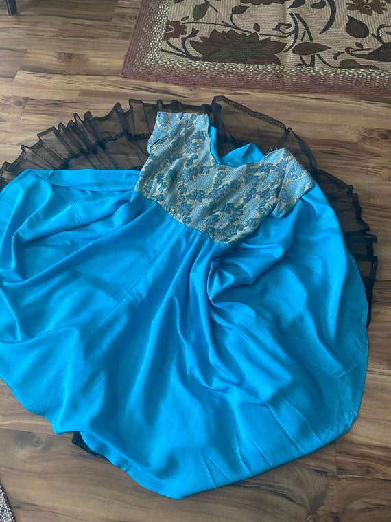 Vintage 60's Cocktail Party Dress  in Turquoise -… - image 3