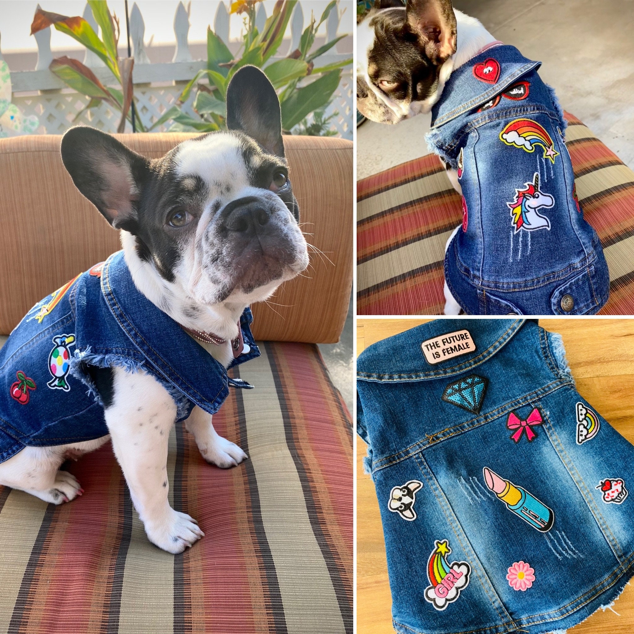 Kustom Studded and Patched Denim Biker Dogpet Vest Pink Etsy Canada