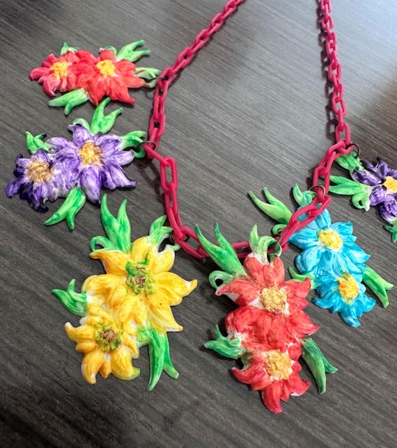 1940's Celluloid Flower Charm Necklace