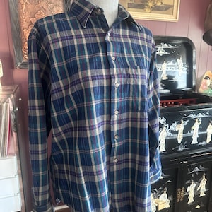 Vintage Wool Pendleton Shirt - Blue Plaid - FREE Shipping