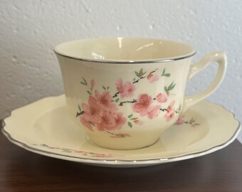 Pretty 1940's W.S. George Canarytone Cherry Blossoms Cup and Saucer