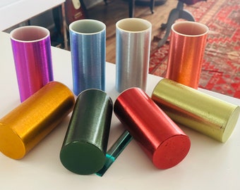 Vintage 1950's Colorful Aluminum Tumblers with Inserts - Set of 8