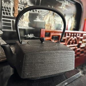 Vintage Iwachu Japanese Cast Iron Teapot | Enamel Lined Nambu Ironware | Square Made in Japan Tea Pot | Heavy Asian Decor