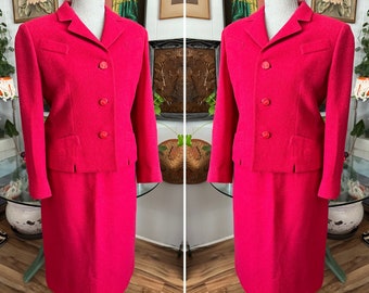 Vintage earlier 60's Red Boucle Nubby Suit - Size M by Tailorbrooke