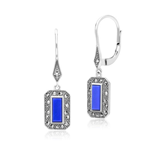 Orecchini pendenti in argento 925 stile Art Déco con lapislazzuli, dia – FR