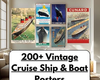 Cruise Ship Print Set, 200 Vintage Travel Posters in JPG Digital Download