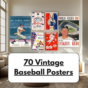 Baseball-Poster-Set, 70 Vintage-Sportkunstdrucke | Digitaler Download