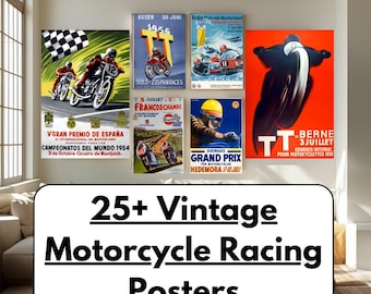 Más de 25 carteles de carreras de motos vintage / Decoración de motos y deportes de motor / Descarga digital