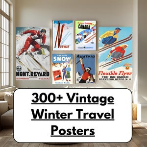 Mais de 300 pôsteres vintage de viagens de inverno | Arte de parede para impressão | Download digital | Impressões retrô de destinos de inverno | Alta resolução