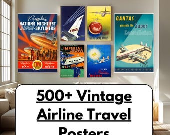 Póster de aviación, más de 500 láminas vintage de aerolíneas / Paquete de arte retro de aviones