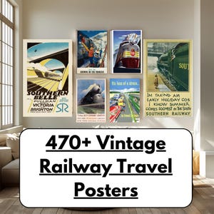 Oltre 470 poster di viaggi ferroviari d'epoca + poster bonus di autobus / Arte murale stampabile / Download digitale / Set di gallerie di treni e trasporti retrò