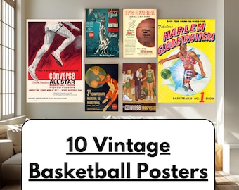 10 pósteres de baloncesto vintage – Láminas deportivas retro, juego de pósteres