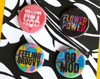 RETMOD SPECIAL EDITION, Groovy 60s 70s Themed, Retro Inspired Buttons - Set 4b