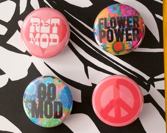RETMOD SPECIAL EDITION, Groovy 60s 70s Themed, Retro Inspired Buttons - Set 2b
