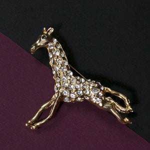 Fabulous Vintage Gold Rhinestone Giraffe Statement Brooch