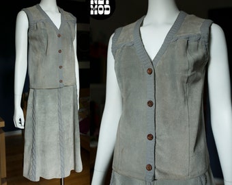 Nice Vintage 70s Hippie Grey Suede Vest Skirt Set by Ms. Today