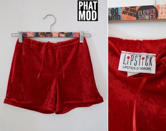 Iconic Club Kid 90s Red Crushed Velvet Hot Pants Mini Shorts by Lipstick