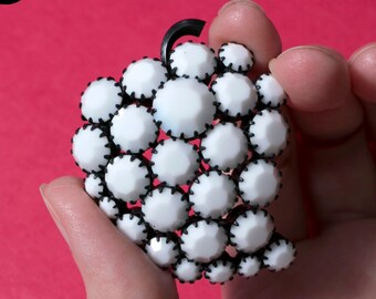 Unique Vintage 60s White Rhinestone & Black Grapes Sculptural Statement Brooch