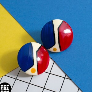 Unique Vintage 80s 90s Red Blue Yellow Round Geometric Earrings