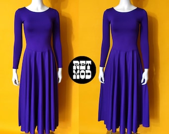 Gorgeous Vintage 70s 80s Purple Spandex Full Skirted Dress